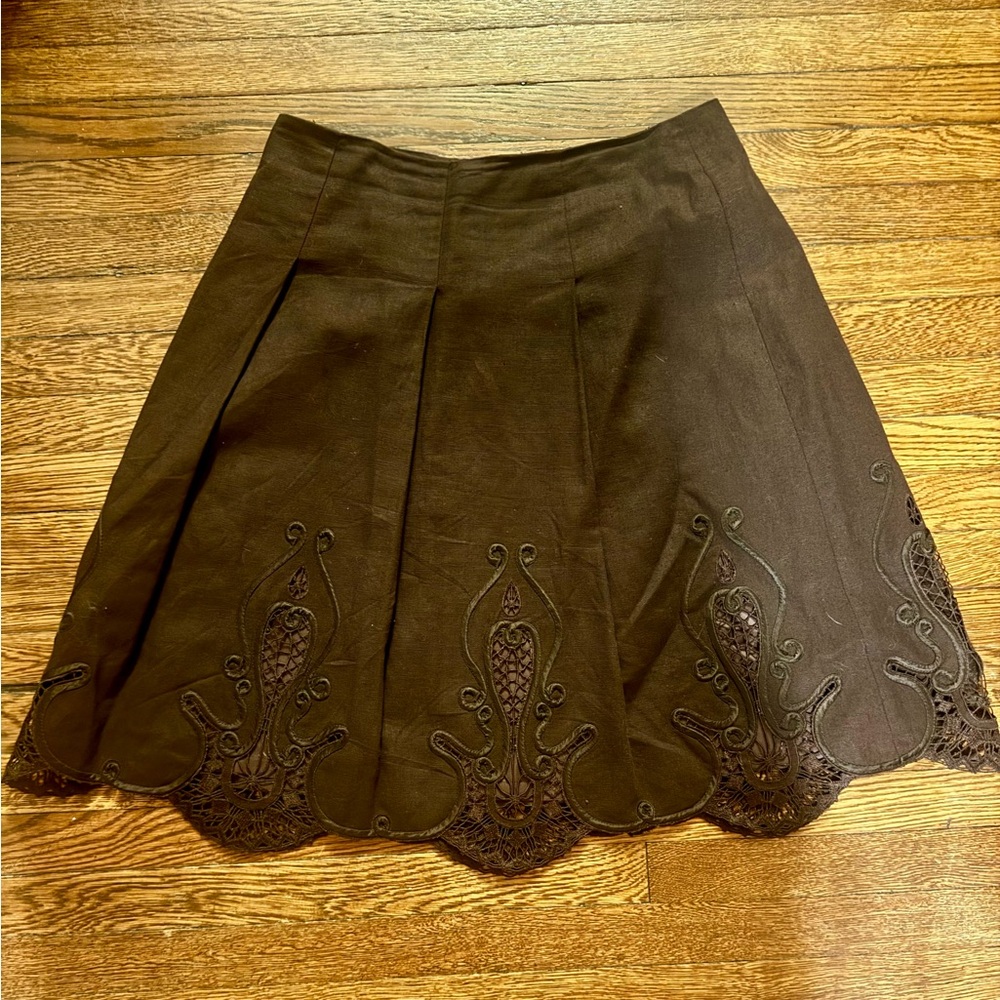 Talbots, Brown Scalloped Hem Cutout Skirt, Size 8